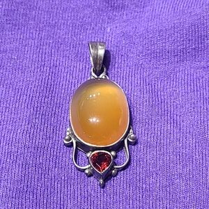 Elegant Silver Pendant with Amber and Faceted Garnet